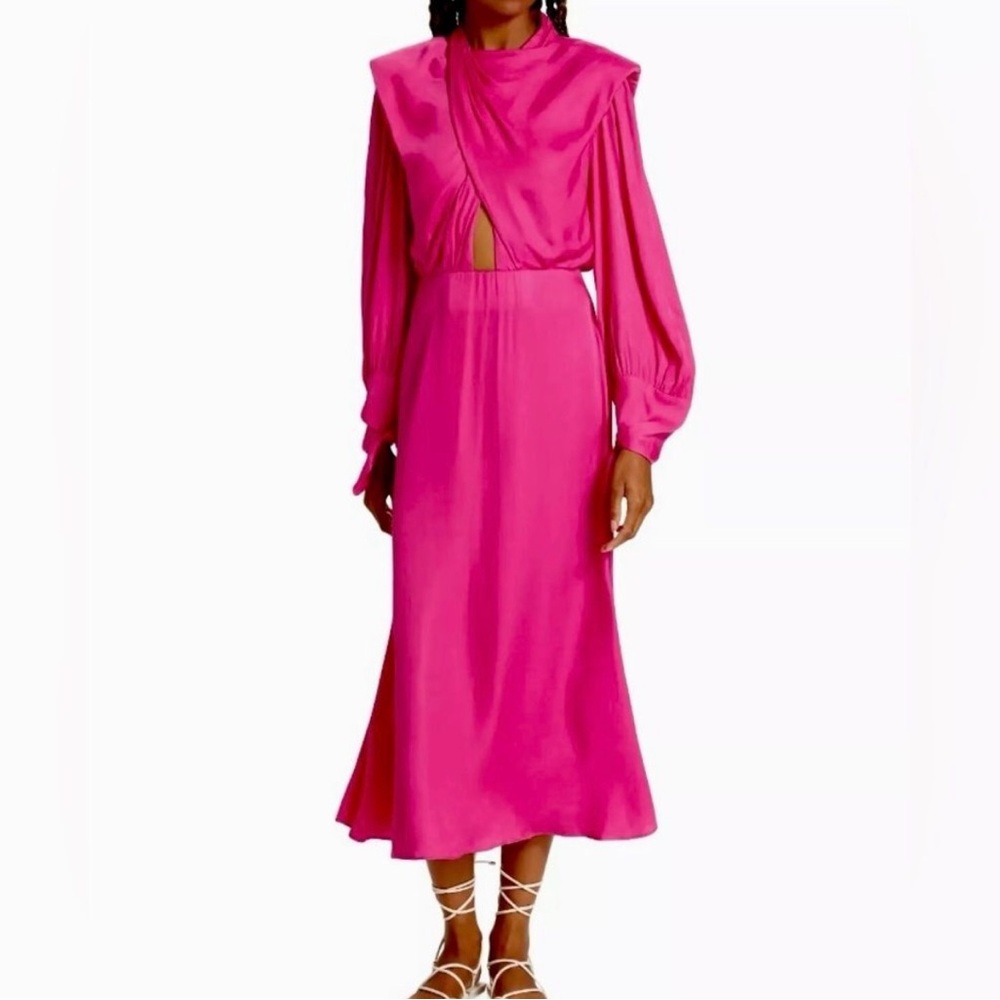 Farm Rio Pink Draped Satin Maxi Dress